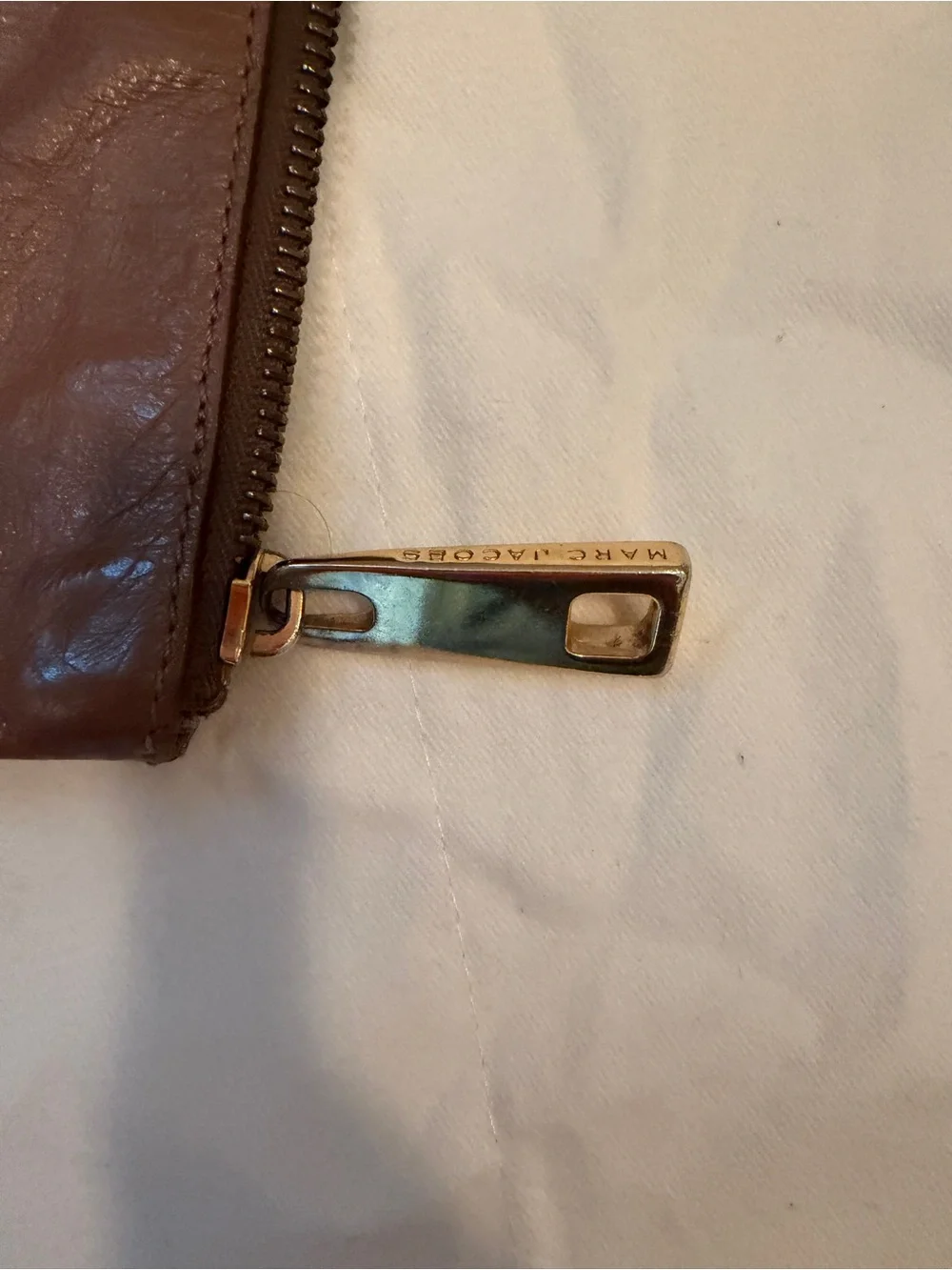 Marc Jacobs Brown Leather Zip Clutch with Gold Hardware
